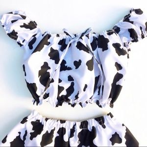 Cow Print lolita peasant off shoulder top